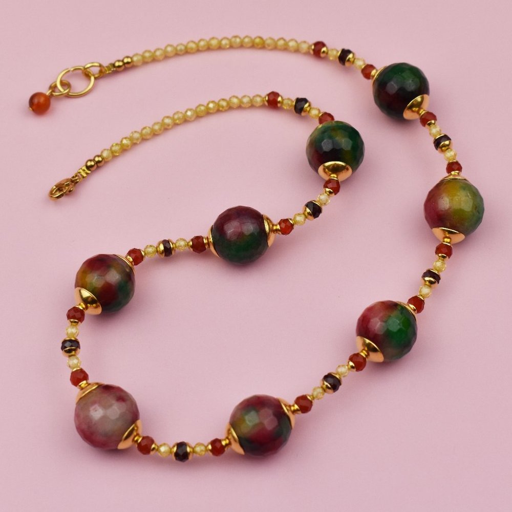 Colorful multi stone bead necklace, ooak unusual summer necklace, handmade gift
